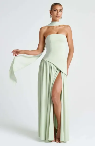 Design Olive Green Asymmetrical Halter Gown Dress.formal Dress - 25