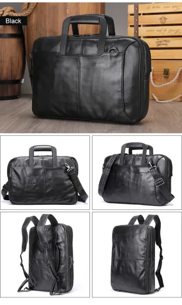 Design Convertible Leather Briefcase Backpack Brown - 10