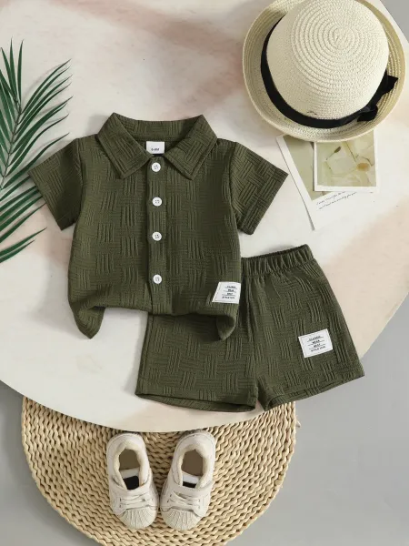 Design Classic Wear 1975 Woven Texture Short Set White Kids Casual Set Sets - 3