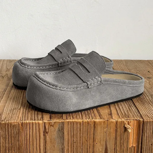 Design Suede Loafer Mule Gray Casual Shoes - 1