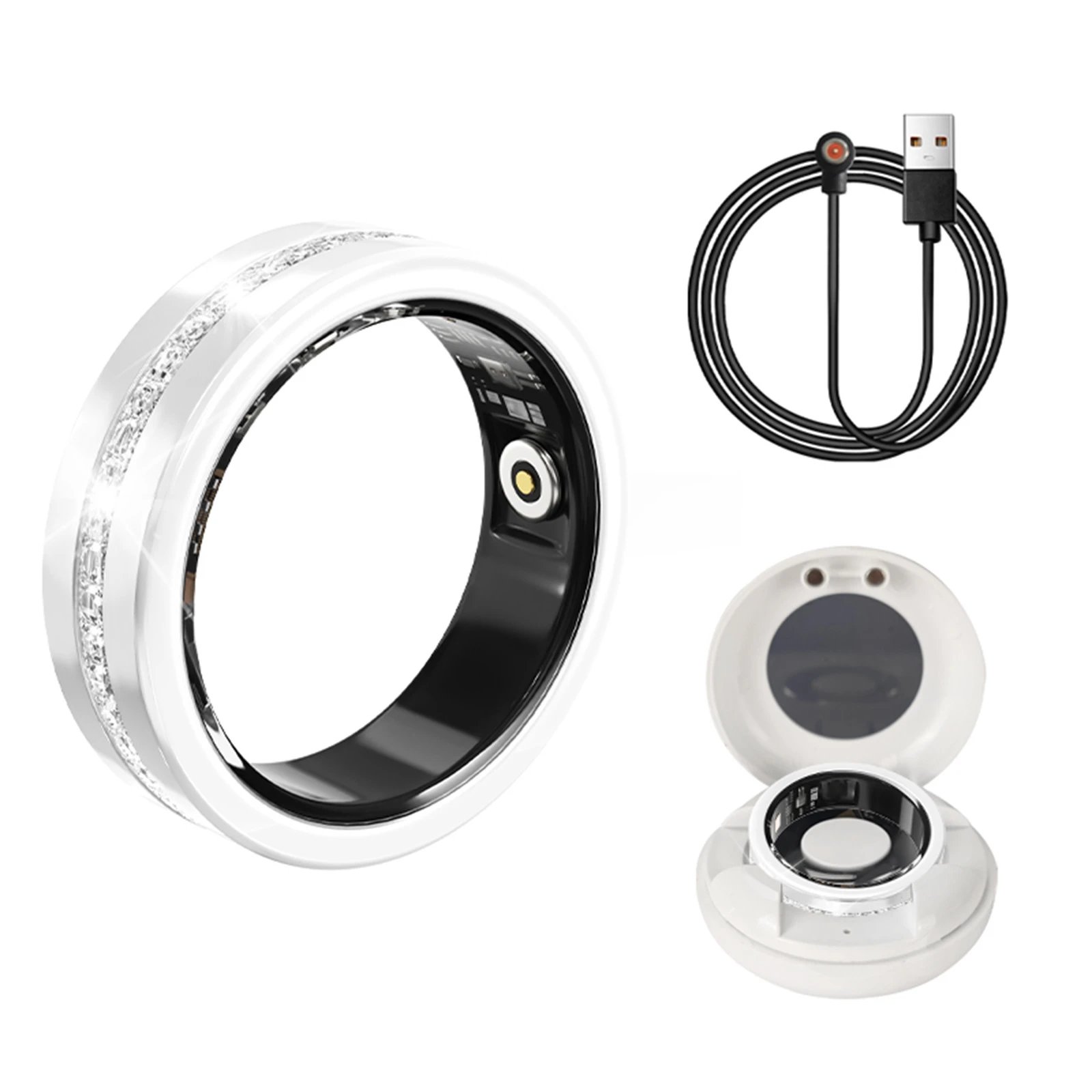 Design Smart Ring with Crystal Accents White Smartwatch