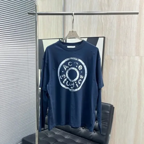 Acne Studios Distressed Logo Print Navy T-Shirt - 1