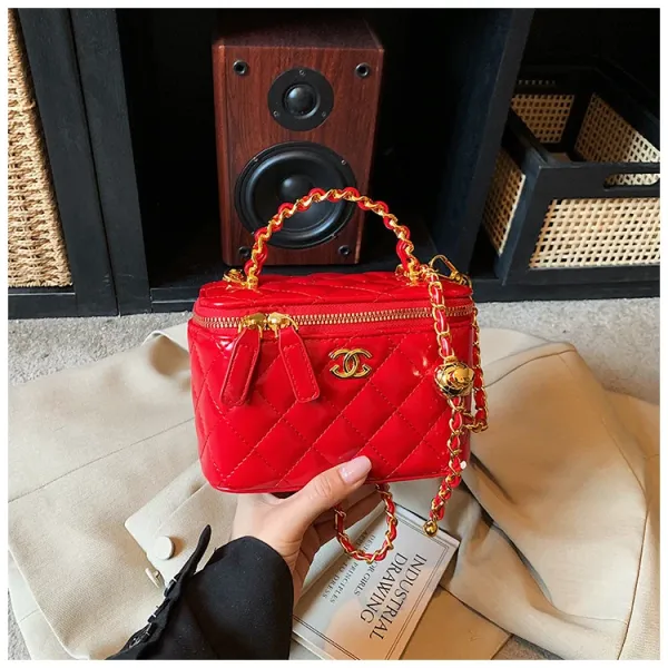 Chanel Mini Vanity Bag Red Quilted Patent Leather Handbag - 1