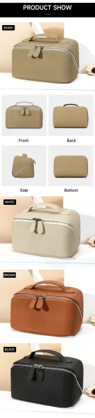 Design Leather Texture Cosmetic Case Beige Bag Clutches - 9