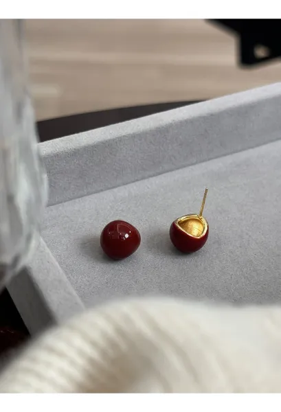 Design Cherry Drop Earrings Red Enamel Gold-Plated Earrings Jewelry - 23