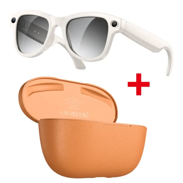 Digital Pioneer MZ2 Lite White Smart Sunglasses with Orange Leather Case Eyewear - 1