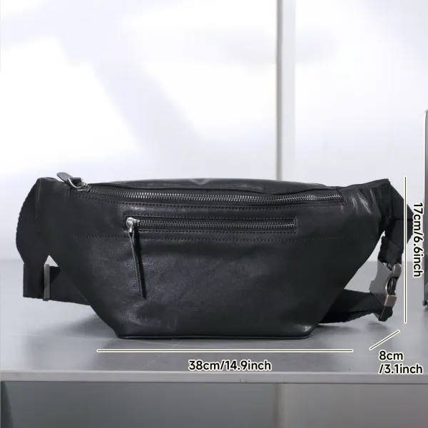 Design Black Leather Fanny Pack Waist Bag Belt Bags - 3