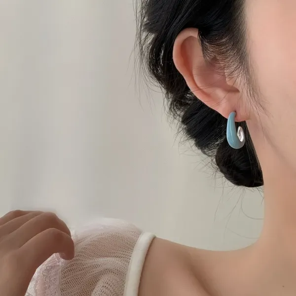 Design Minimalist Glossy White Hoop Earrings Jewelry - 15