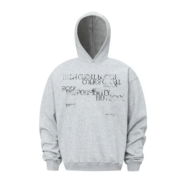 Design 'With Great Power' Distressed Print Gray Hoodie - 1