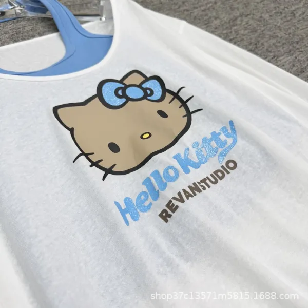 Hello Kitty x REYANSTUDIO Graphic Long Sleeve Cami Top Set in White and Blue - 6