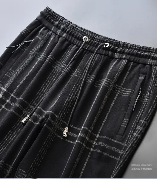 Design Plaid Drawstring Jogger Pants Black Sweatpants - 4