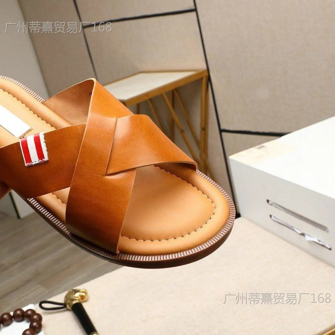 Thom Browne Cross-Strap Velvet Slippers Black - 14