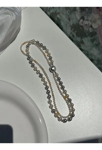Design Multi-Strand Pearl Bracelet with Iridescent Center Stone Jewelry - 23