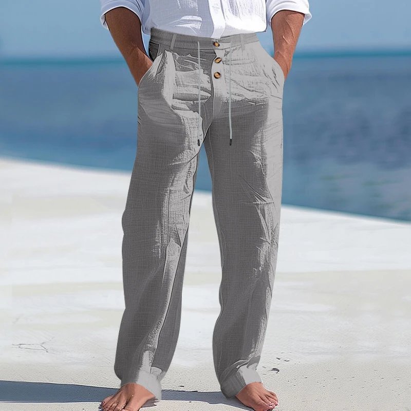 Design Linen-Blend Wide-Leg Pants Gray