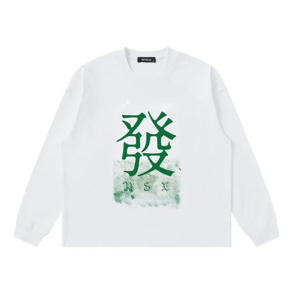 Design NOTGEXX Kanji Print Long Sleeve Tee Black T-Shirts - 14