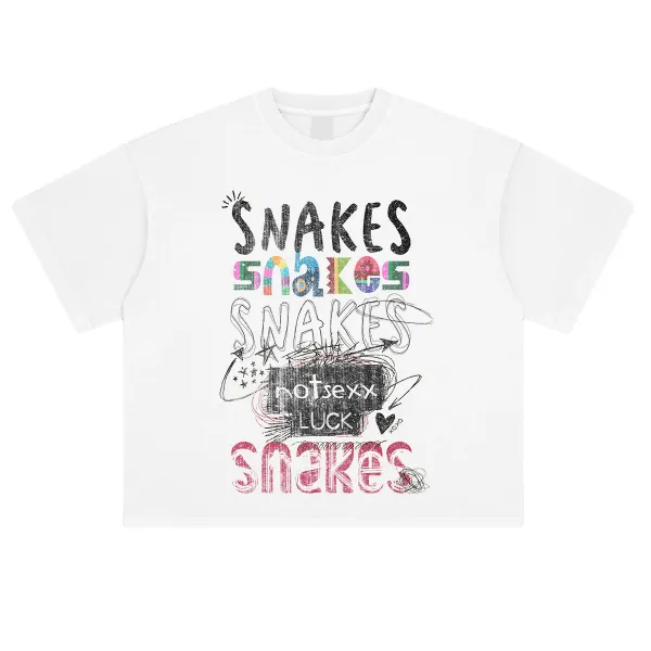 Design Snakes Graphic Cropped T-Shirt White - 1