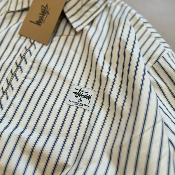 Stussy Striped Coach Jacket Beige / Black Outerwear - 6
