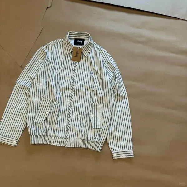 Stussy Striped Coach Jacket Beige / Black Outerwear - 9