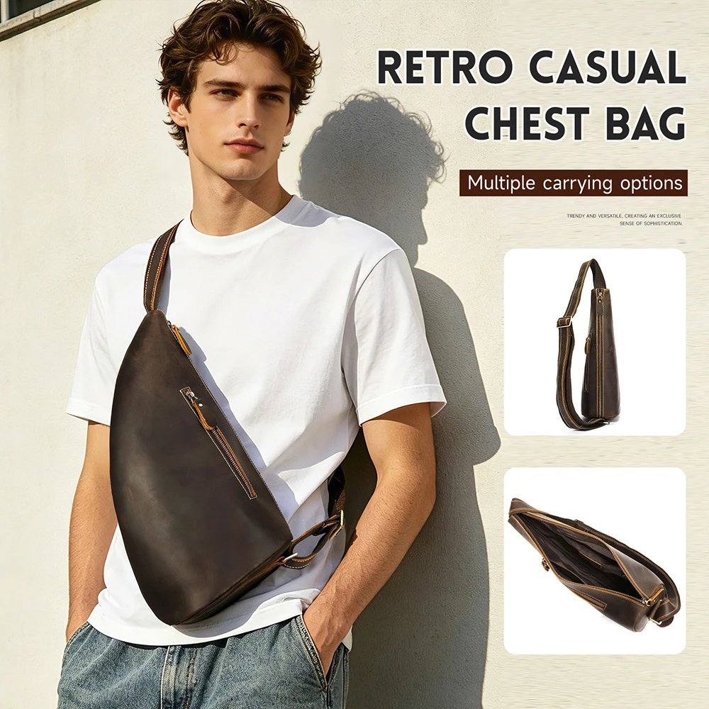 Vintage Horse Leather Crossbody Chest Bag