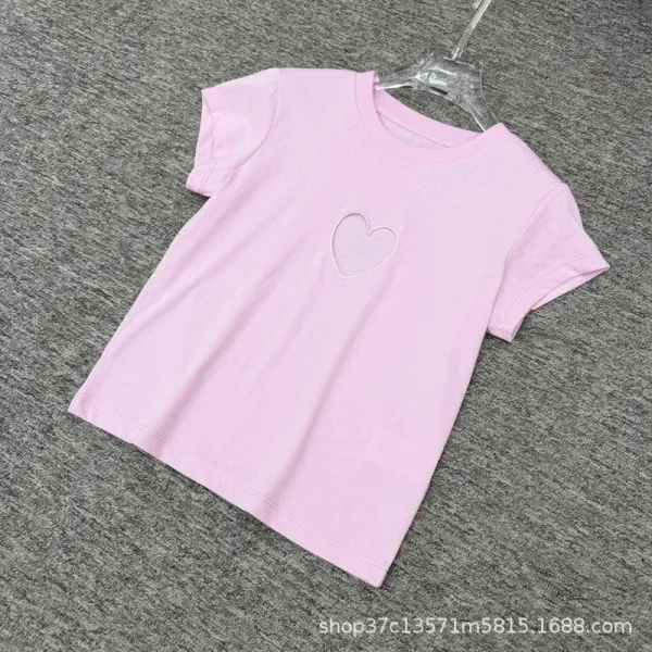 Design Heart Embroidery White T-Shirt Tops.t Shirts - 7