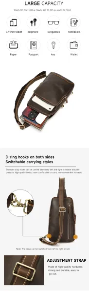 Design Vintage Leather Crossbody Bag Brown - 6