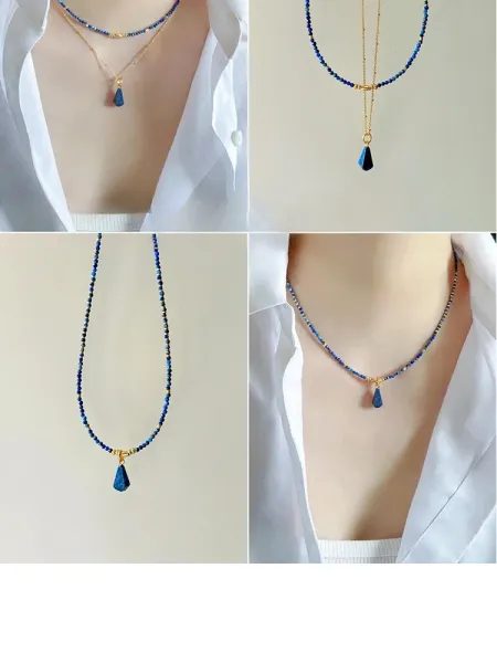 Design Lapis Lazuli Teardrop Pendant Necklace Gold Jewelry - 14