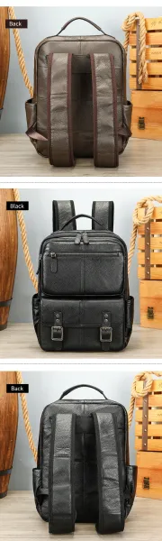 Design Classic Buckle-Flap Leather Backpack Black - 9