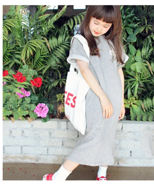 Design Oversized T-Shirt Dress with 'WHAT EVER' Print White and Gray Kids Casual Dresses - 9