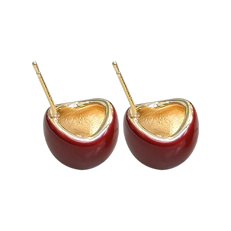 Ceramic Cherry Red Glossy Hoop Earrings