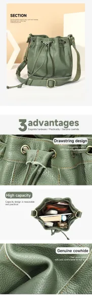 Design Bucket Bag Tan Leather Drawstring Crossbody Bag Handbags.bucket Bag - 4