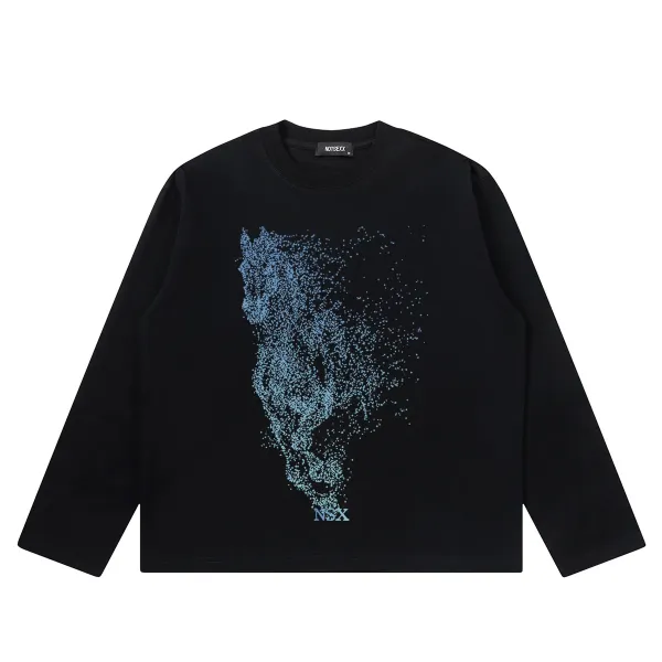Design NOTSEXx Particle Wolf Long Sleeve T-Shirt Black T-Shirts - 1