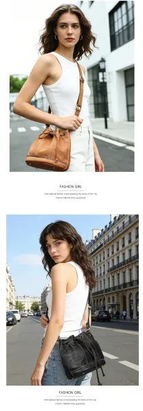 Design Bucket Bag Tan Leather Drawstring Crossbody Bag Handbags.bucket Bag - 8