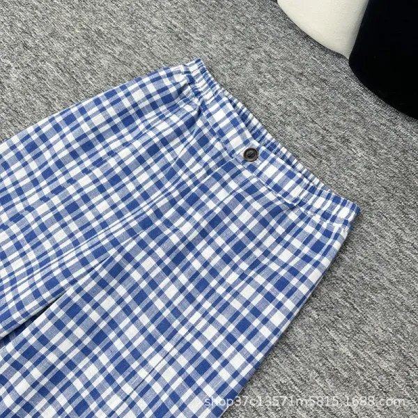 Design Wide-Leg Gingham Check Pants Blue and White - 4