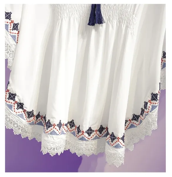 Design Boho Embroidered Lace Trim Tunic Top in Deep Purple Tops - 17