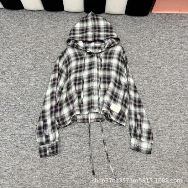 Design Plaid Hooded Shirt Jacket Multicolor - 1