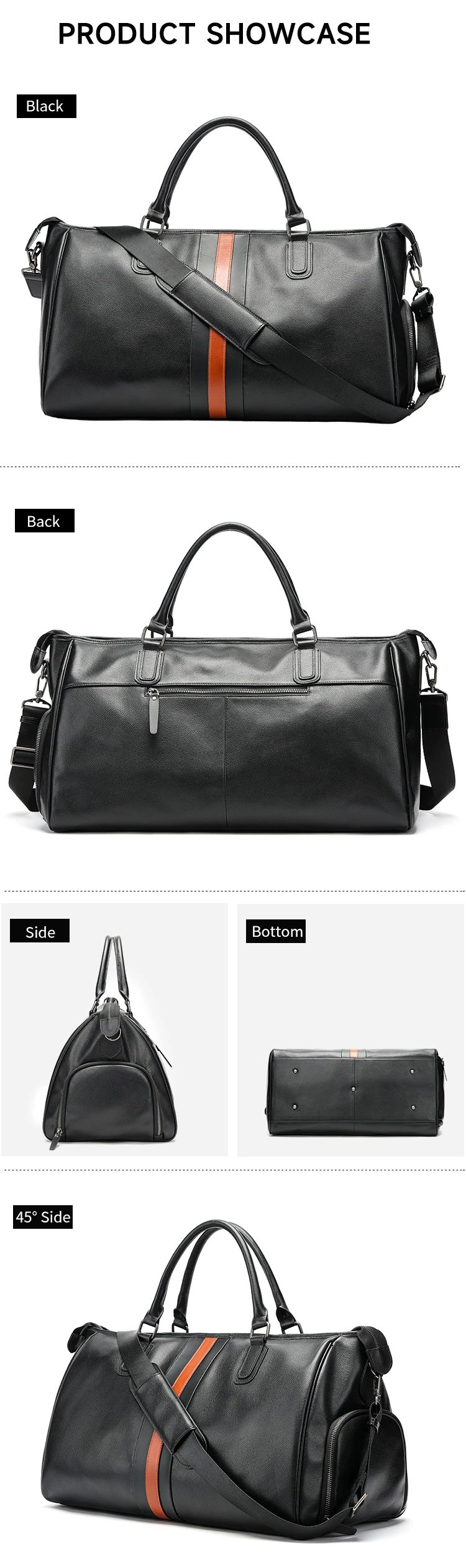 Design Duffle Bag Black with Orange Stripe Travel Bag - 7
