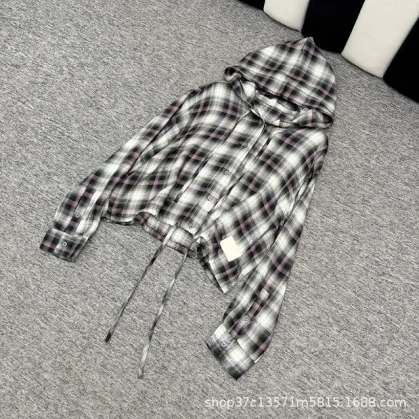 Design Plaid Hooded Shirt Jacket Multicolor - 3