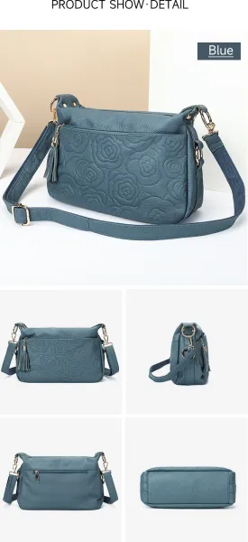 Design Floral Embossed Teal Crossbody Bag - 10
