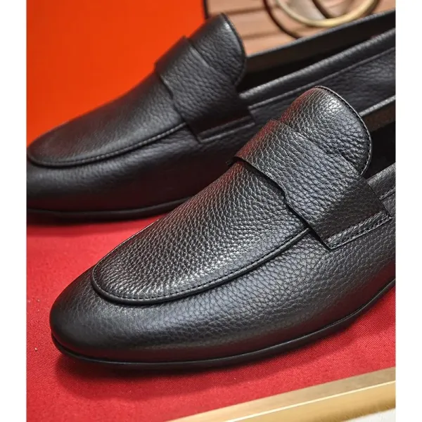 Design Pebbled Leather Penny Loafers Black Casual Shoes - 1