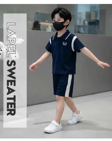 Design Navy Polo Shirt and Shorts Set with White Trim - 16