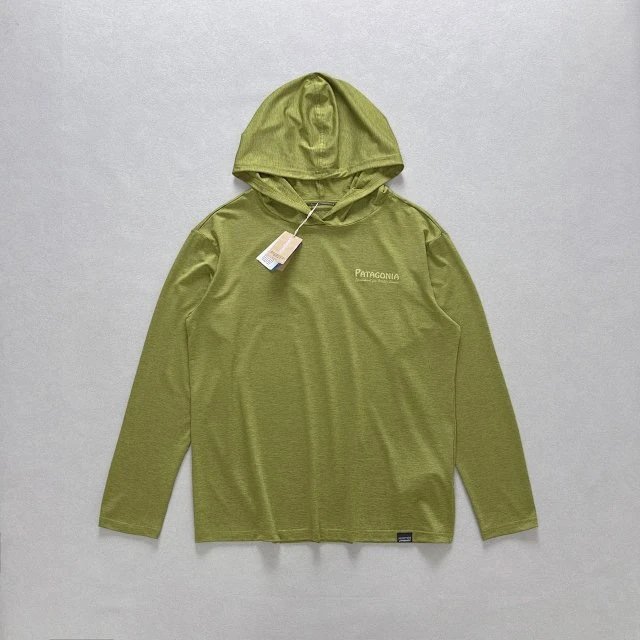 Patagonia P-6 Logo Responsibili-Tee Hooded Long Sleeve T-Shirt Olive Green Hoodie - 24