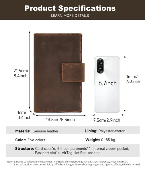 Design Vintage-Style Brown Leather Journal Cover Wallets - 8