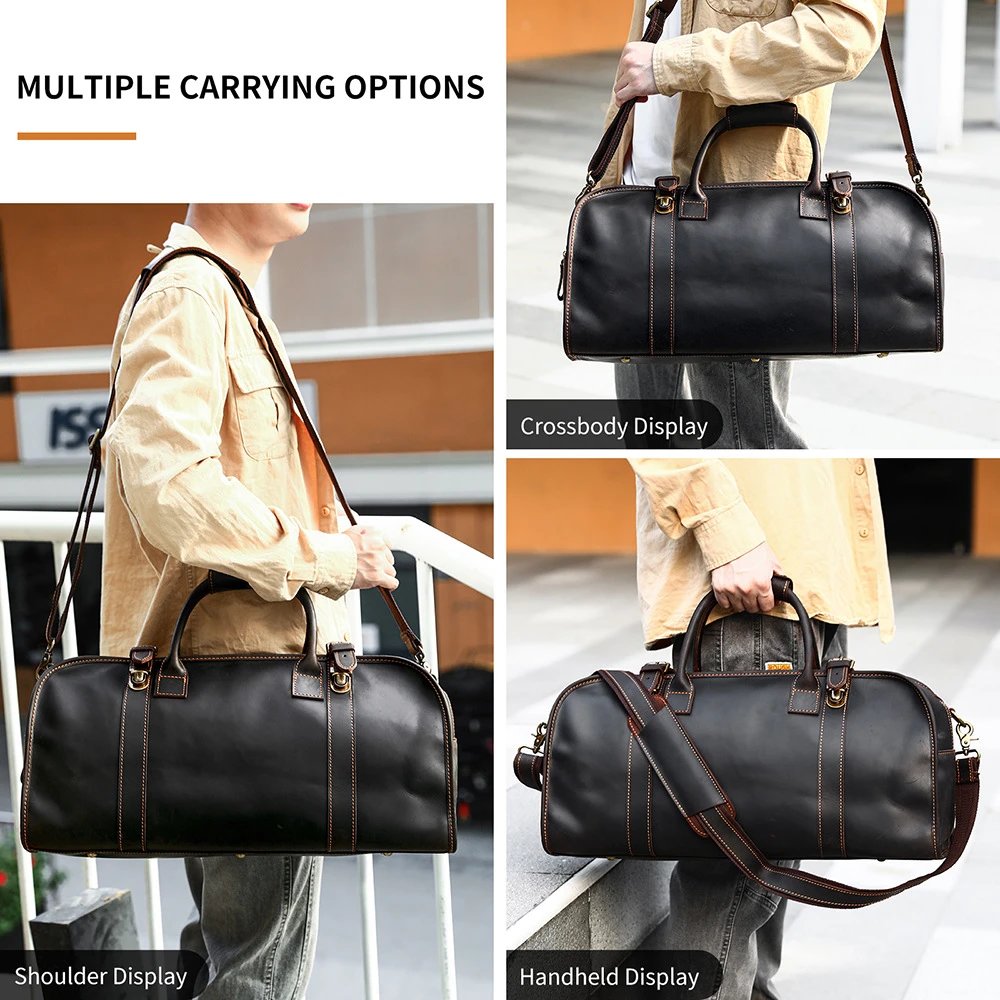 Vintage Leather Duffel Bag Brown Distressed Retro Travel Bag