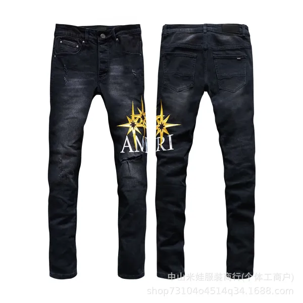 Amiri Script Logo Distressed Slim Fit Jeans Blue - 8