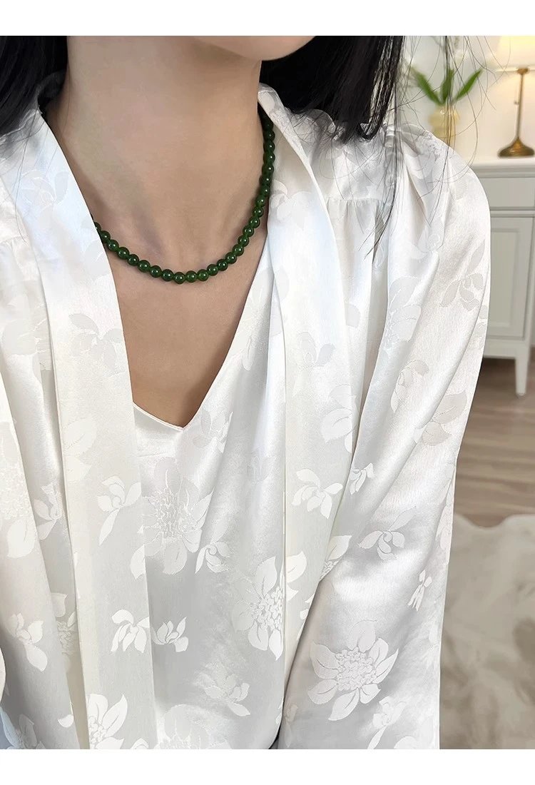 Design Floral Print Square Neck Cami Dress with Jade Bead Necklace Dress - 13