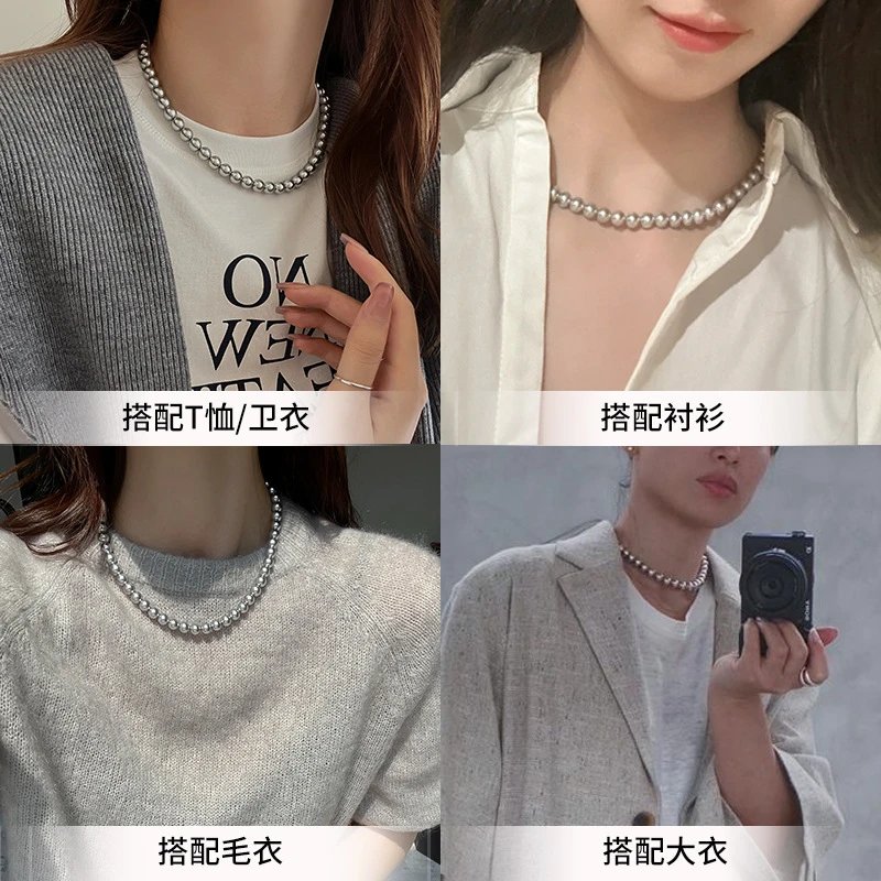Pearl Necklace Gray Classic Elegance