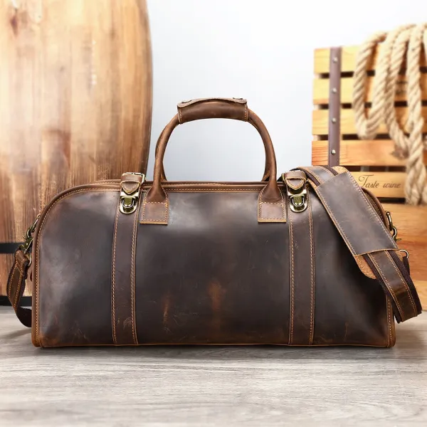 Design Vintage Leather Duffle Bag Brown - 1