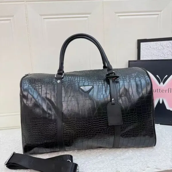 Prada Re-Nylon Crocodile-Embossed Duffle Bag Black - 10