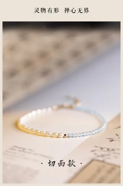 Design Pearl and Aquamarine Bead Bracelet in Gold-Tone Jewelry - 9