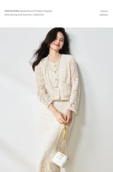 Design Lace Cropped Cardigan Beige Outerwear - 3